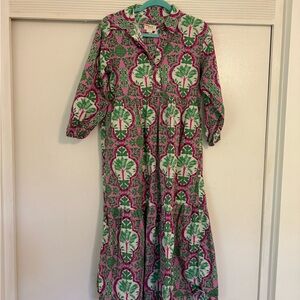 Anthropologie Green and Pink Long Sleeve Dress
